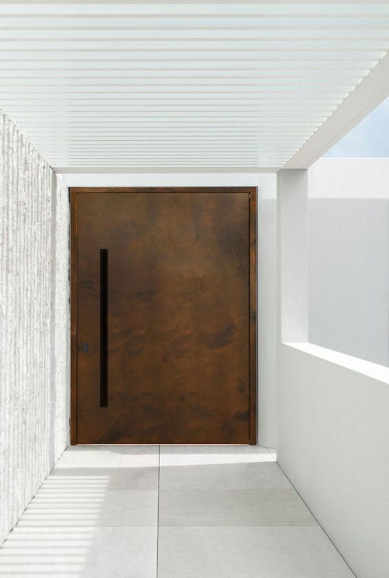 Puerta Pivotante de Seguridad en Imitación Acero Corten con Tirador Integrado - Medida 130x250 cm-Apertura Izquierda
