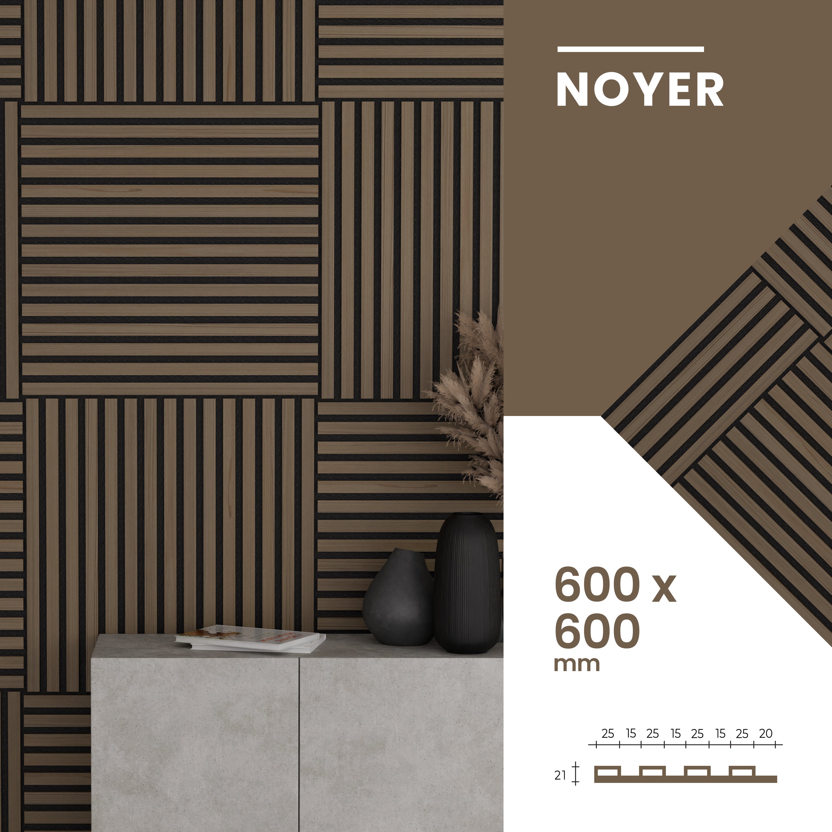 Lot 4 pièces – Panneau Acoustique – Noyer – Feutrine Noir – 60x60cm - 3