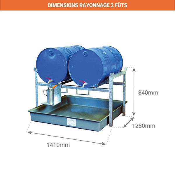 Rayonnage en acier 2 niveaux pour 4 fûts de 220 litres - 245007 - 2