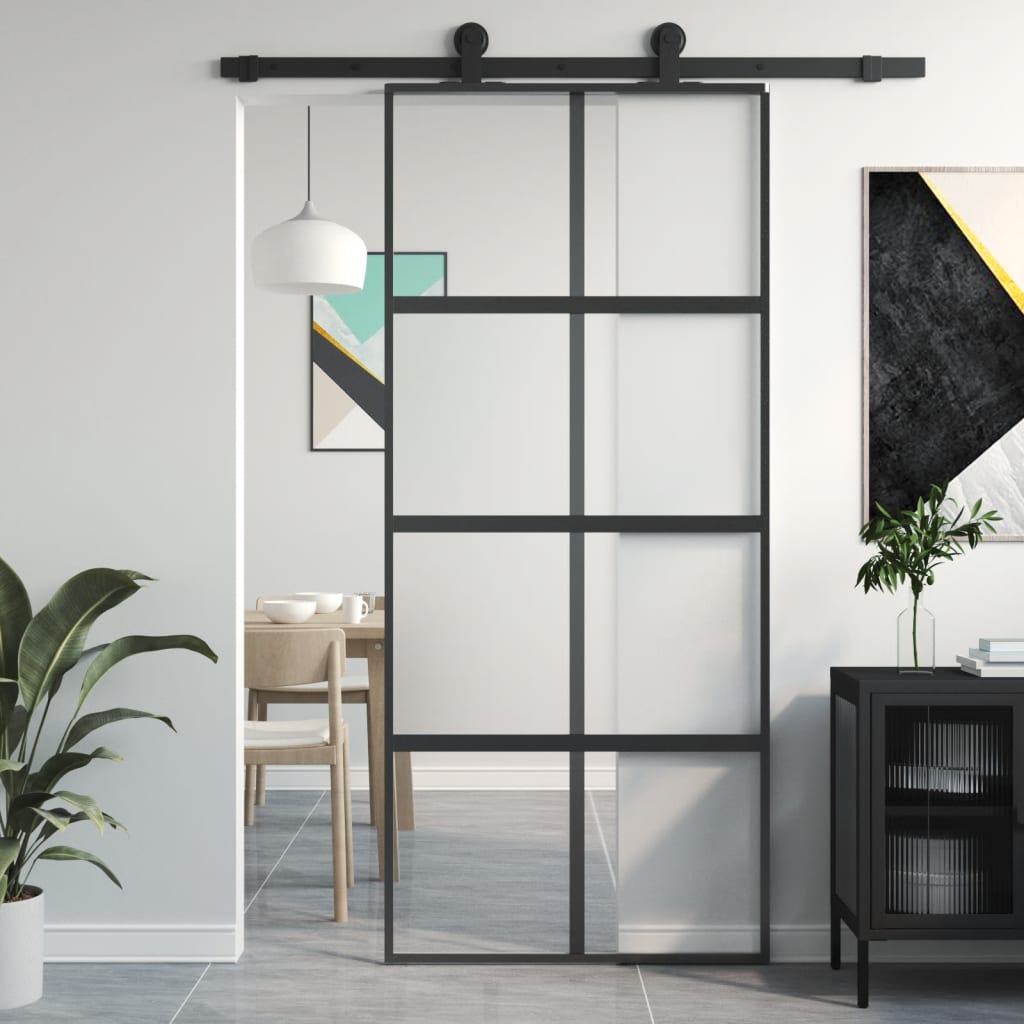 Puerta corredera | Puerta de la cocina vidrio templado y aluminio negra 90x205 cm CFW31218 - 2