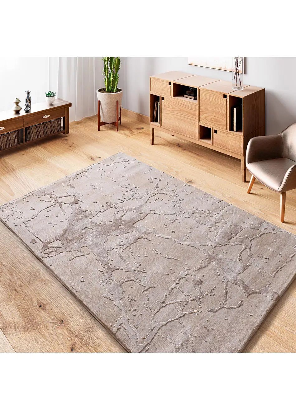 Tapis intérieur beige rectangulaire l.115 x L.170 cm ORIS effet marbre avec relief - ATTICGO - 5