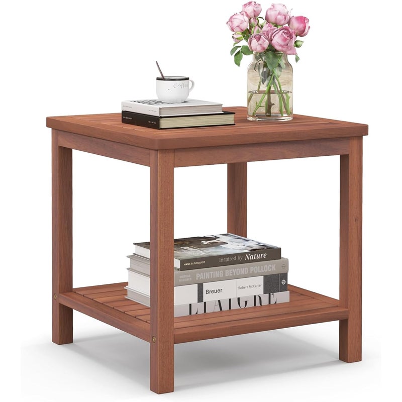 Stolik pomocniczy z drewna akacjowego, mały stół ogrodowy, stół balkonowy, drewniany stół z lamelkami, do salonu (kształt H, 45 x 45 x 45 cm)