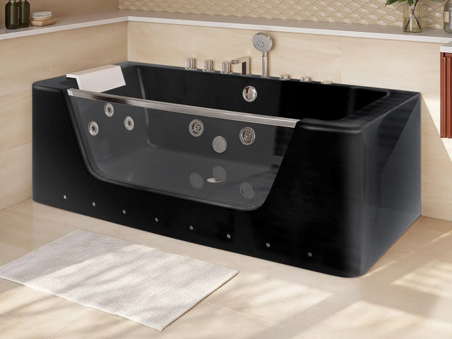 Przeszklona wanna z hydromasażem DYONA - 1-osobowa - 260 l - 170*85*58cm - Kolor: czarny