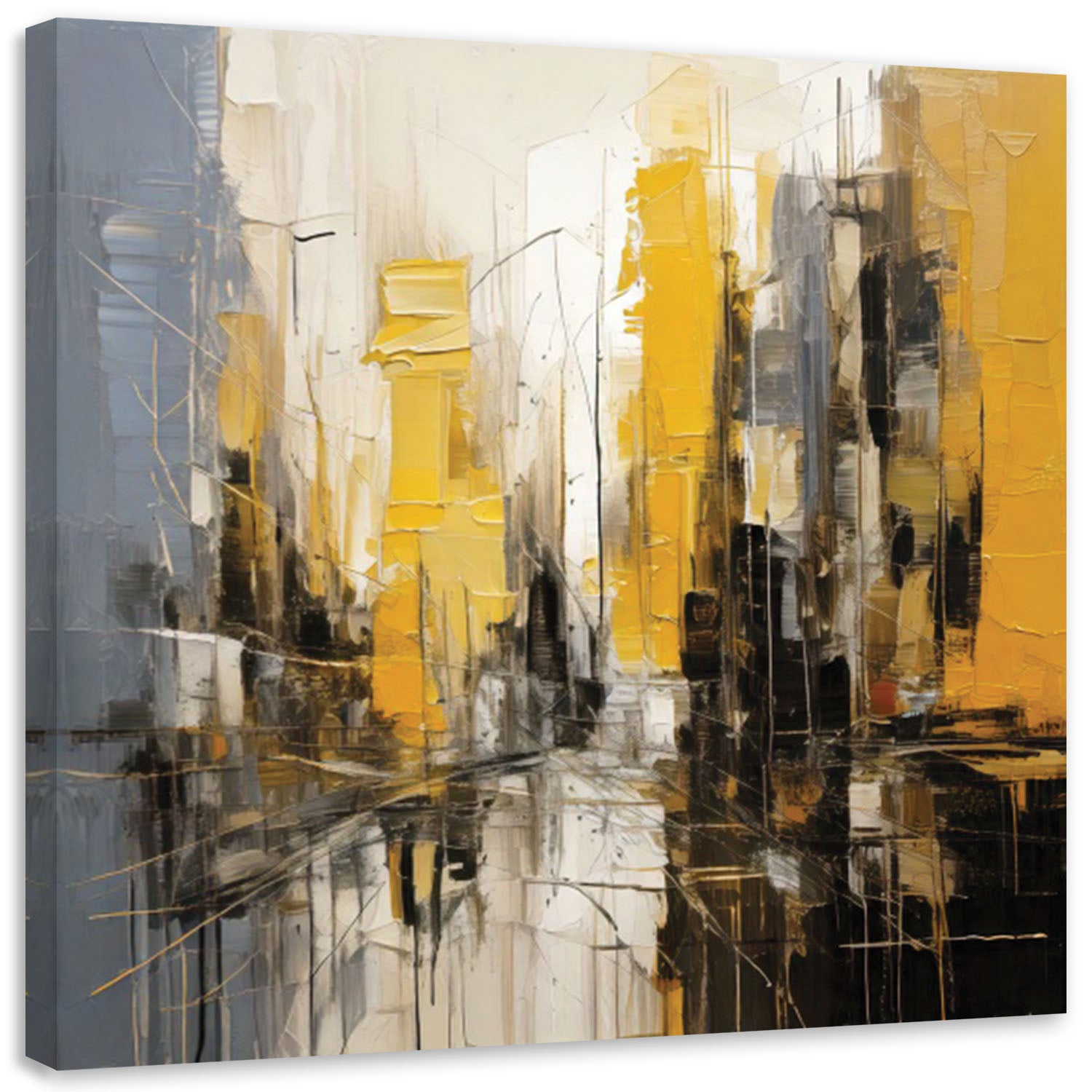 Obraz do salonu, Miasto Abstrakcja Żółty 60x60