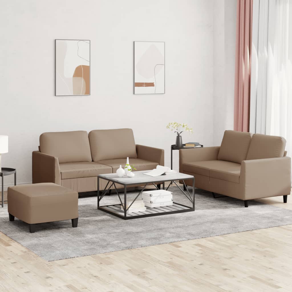 Conjunto de sofá de 3 piezas con cojines de piel sintética cappuccino