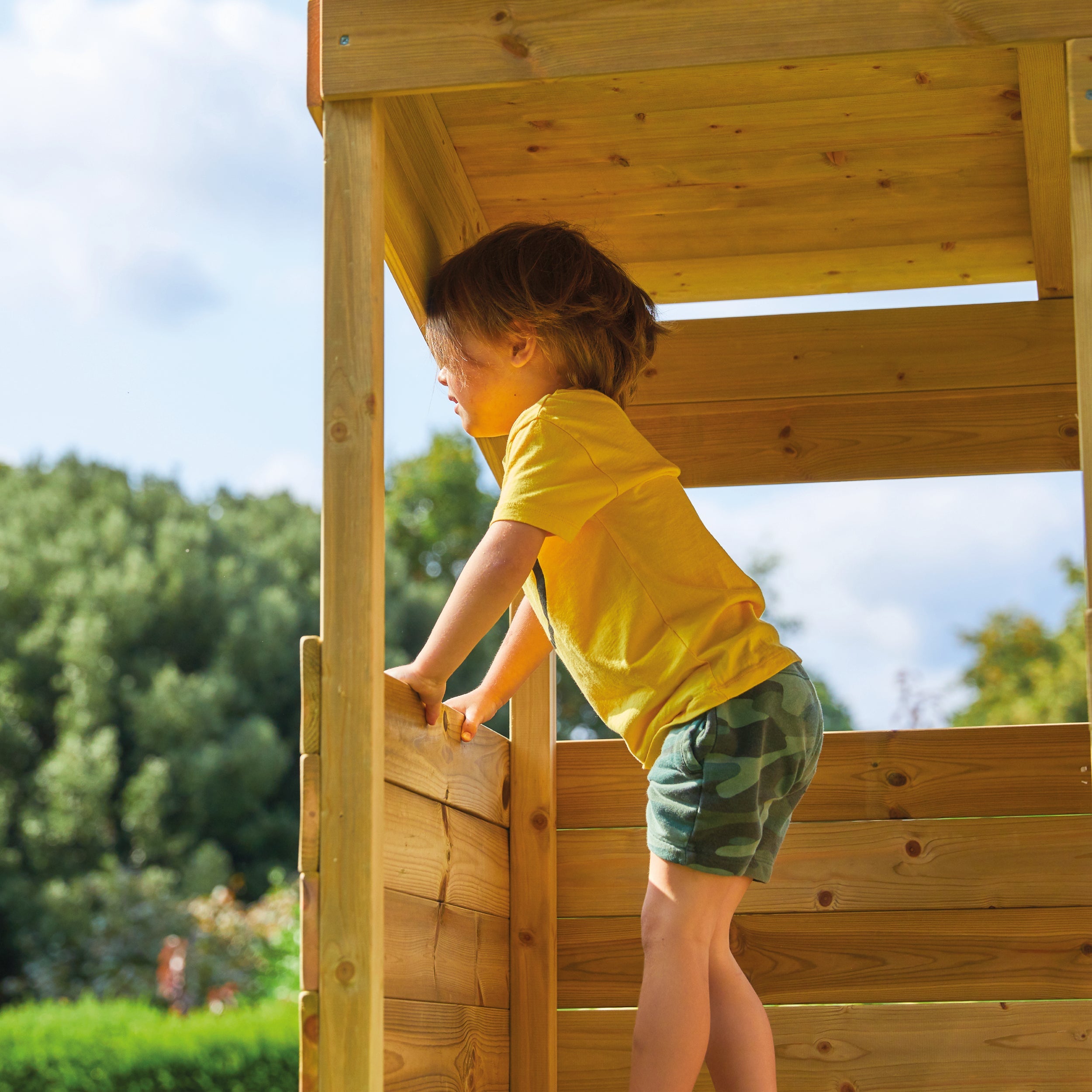 Cabane enfant sur pilotis avec toboggan vert kaki - bois FSC® - CIMES - 3