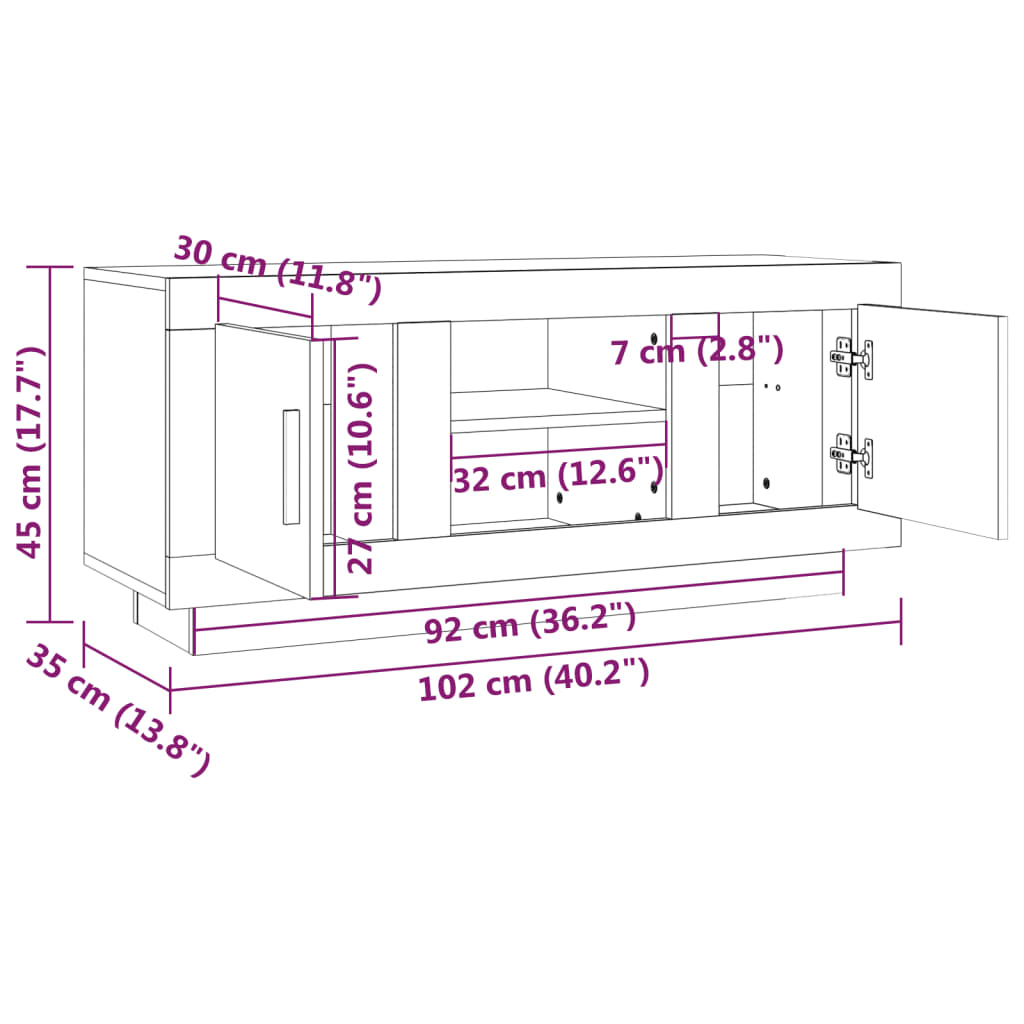 vidaXL Meuble TV sonoma gris 102x35x45 cm bois d'ingénierie - 7