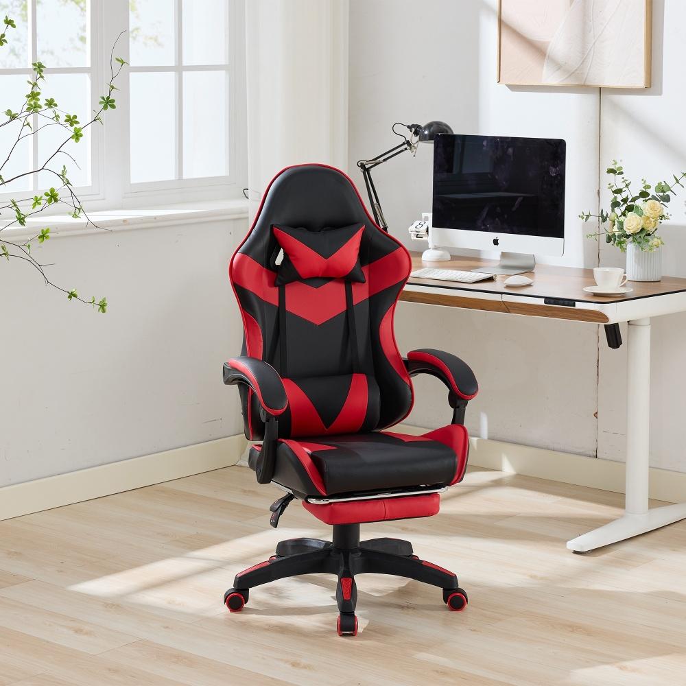 Fauteuil de bureau ergonomique | Chaise de gaming pivotante avec repose- pieds, appui-tête et soutien lombaire – En cuir, rose + blanc | Leroy Merlin