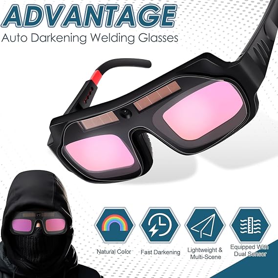 Lunettes de soudure - Lunettes de soudure avec auto-obscurcissement - Protection oculaire légère et flexible résistante aux UV pour travaux de const - 5