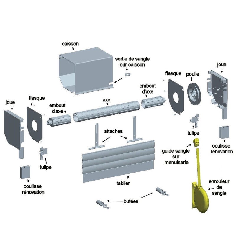 Enrouleur de sangle carré pour volet roulant avec guide et sangle de 5,5 m - 3