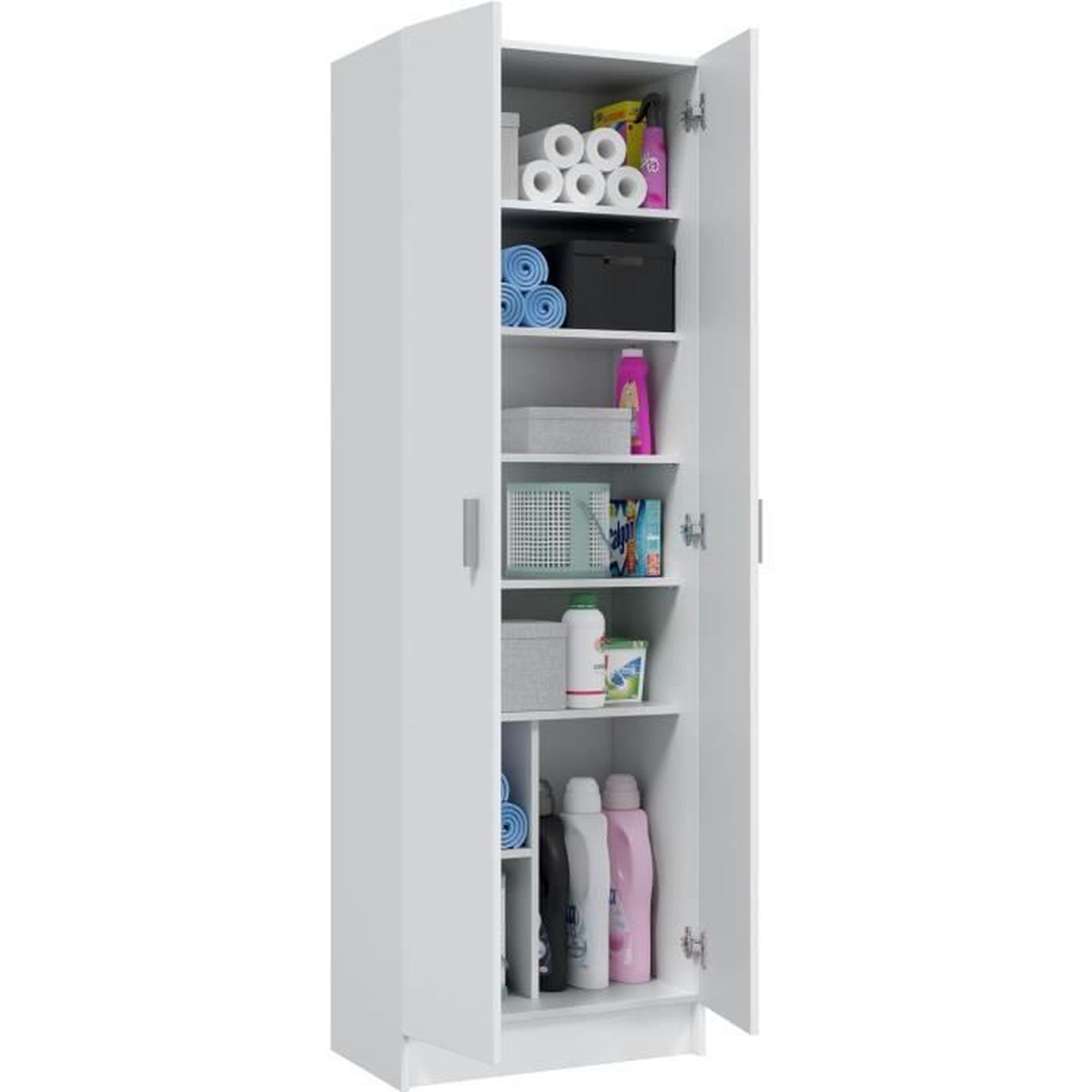 Armoire rangement chaussure - meuble d'entrée - 2 portes avec étageres- L 59 x P37 x H 180 cm - Multiusos - 4