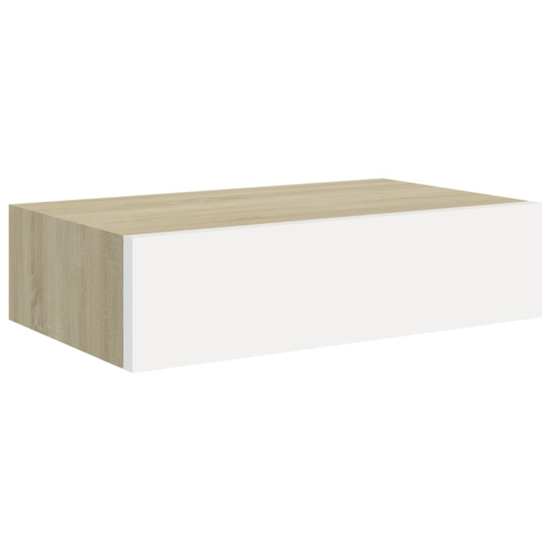 Étagère à tiroir murale chêne et blanc 40x23,5x10 cm MDF - 2