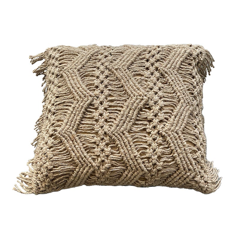 Housse De Coussin En Macramé – 16x16 Pouces – Blanc – Fait Main – Neuf