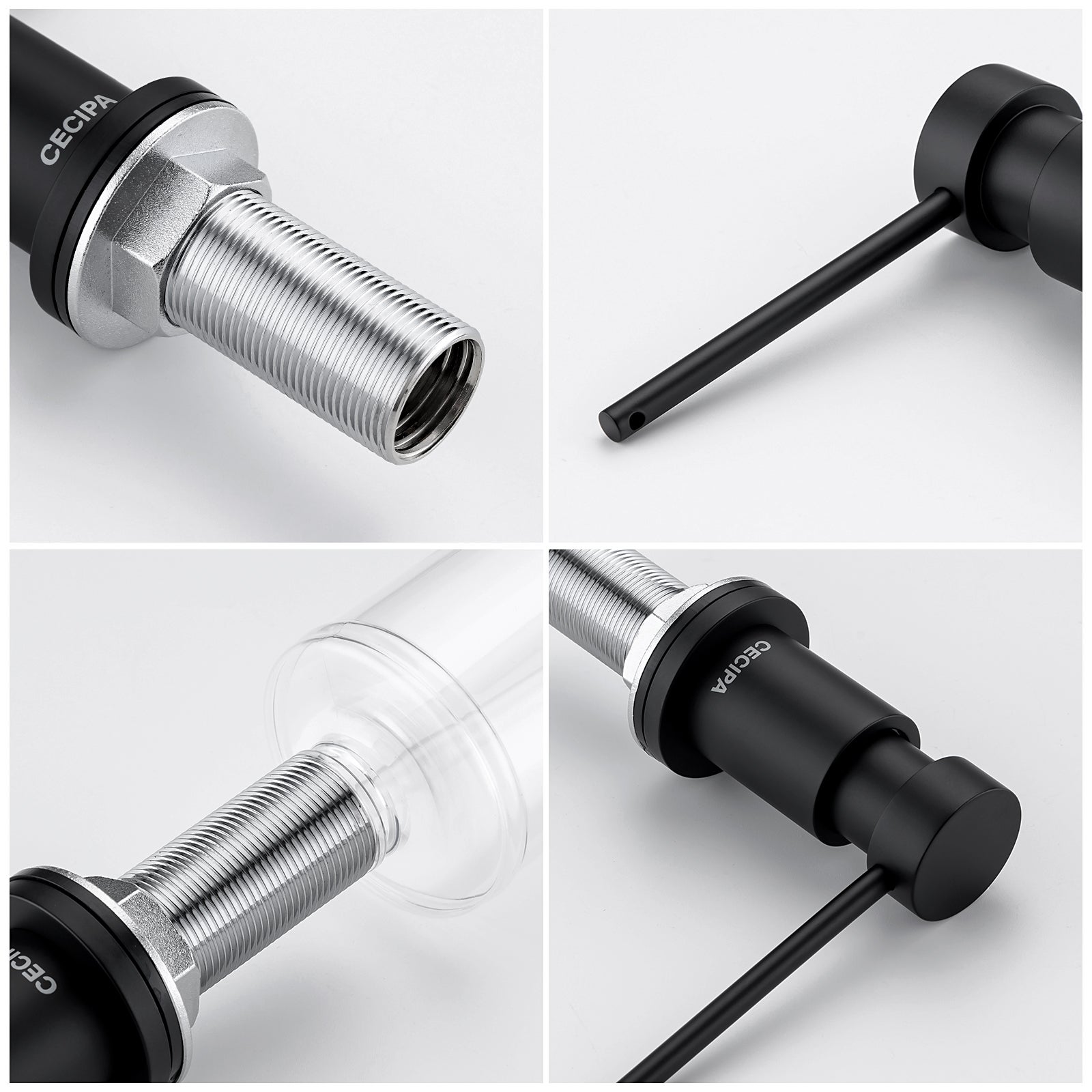 Cecipa max Distributeur de Savon Noir-Distributeur de Savon pour Evier avec Récipient de 300ML + Tuyau d'extension en Silicone de 1,25M,EU Modèle - 7