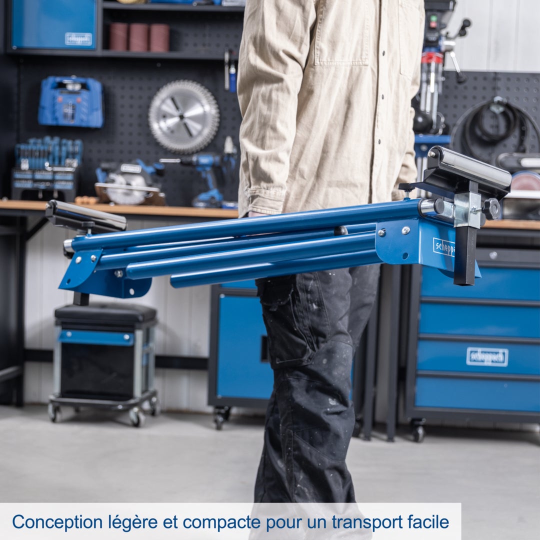 Scheppach Support Scies à Onglets UMF2000 - Piètement pour scie à onglet - Charge admissible 250kg - Supports extensibles 1160-2000mm - 6