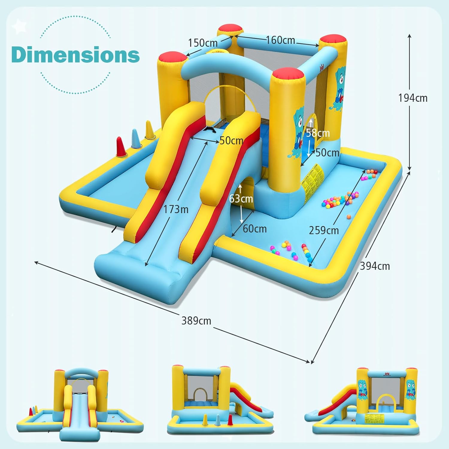 7 en 1 Structure Gonflable avec Toboggan & Maison de Saut, Aire de Jeux Gonflable avec Piscine à Balles & Panier de Basketball - 5