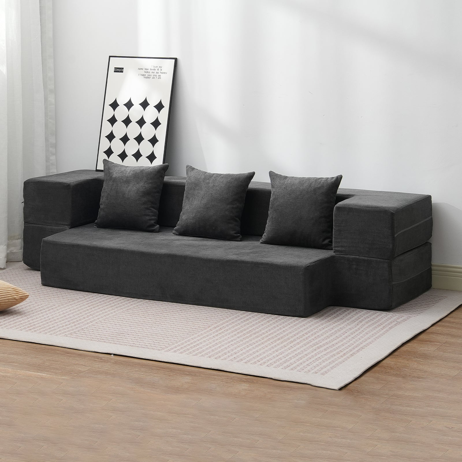 Sofá-cama 3 em 1,dobrável com 3 almofadas e capa lavável,Sofá-cama futon em espuma memória,Sala,quarto,Cinza escuro,103 x 193 cm (Twin) VEVOR - 8