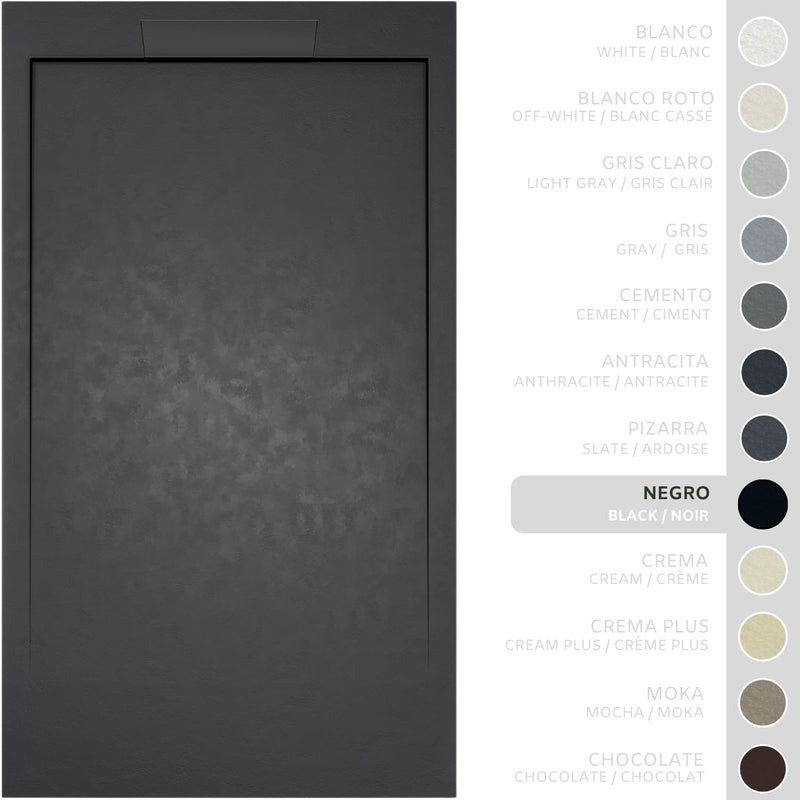 SOULHOME Brodzik prysznicowy– Żywica– Gel Coat– Gładka/Kamienna tekstura – Antypoślizgowy – czarny- 160x80- Niski 3cm– Elegancki SAME