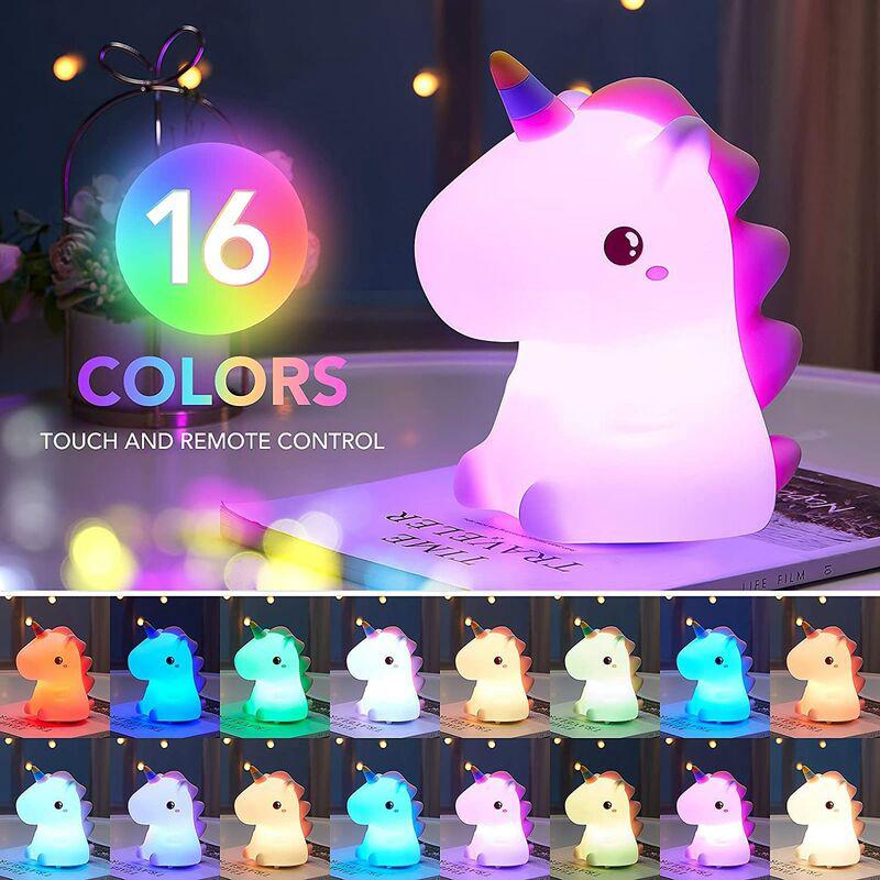 Luminosa Luce Notturna Per Bambini A Forma Di Unicorno - 16 Colori, Dimmerabile, Ricaricabile USB, In Silicone Morbido - Regalo Per Ragazze, Lampada Da Comodino Per Cameretta - 2
