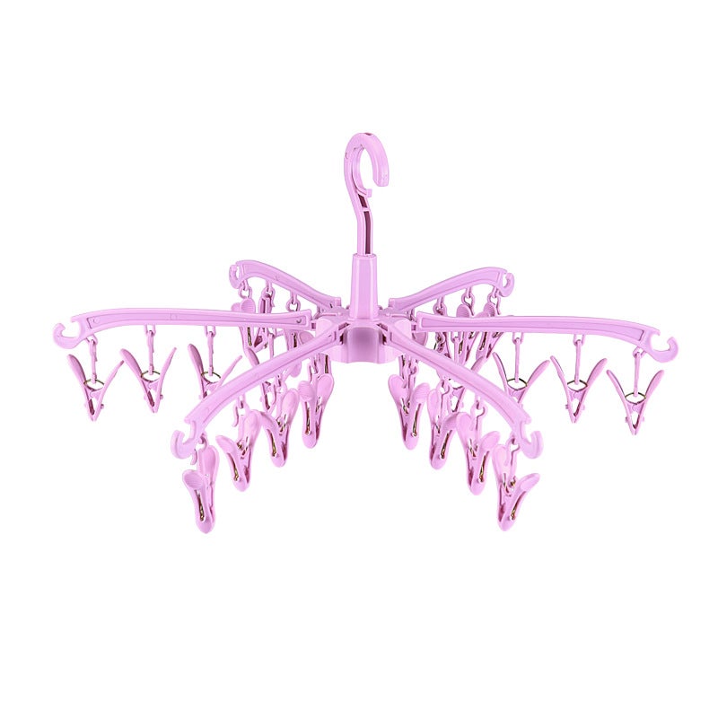 Wieszak na skarpetki z 24 haczykami (przystosowany do sznurka na pranie), suszarka do skarpetek do bielizny, przenośny na zewnątrz - różowy