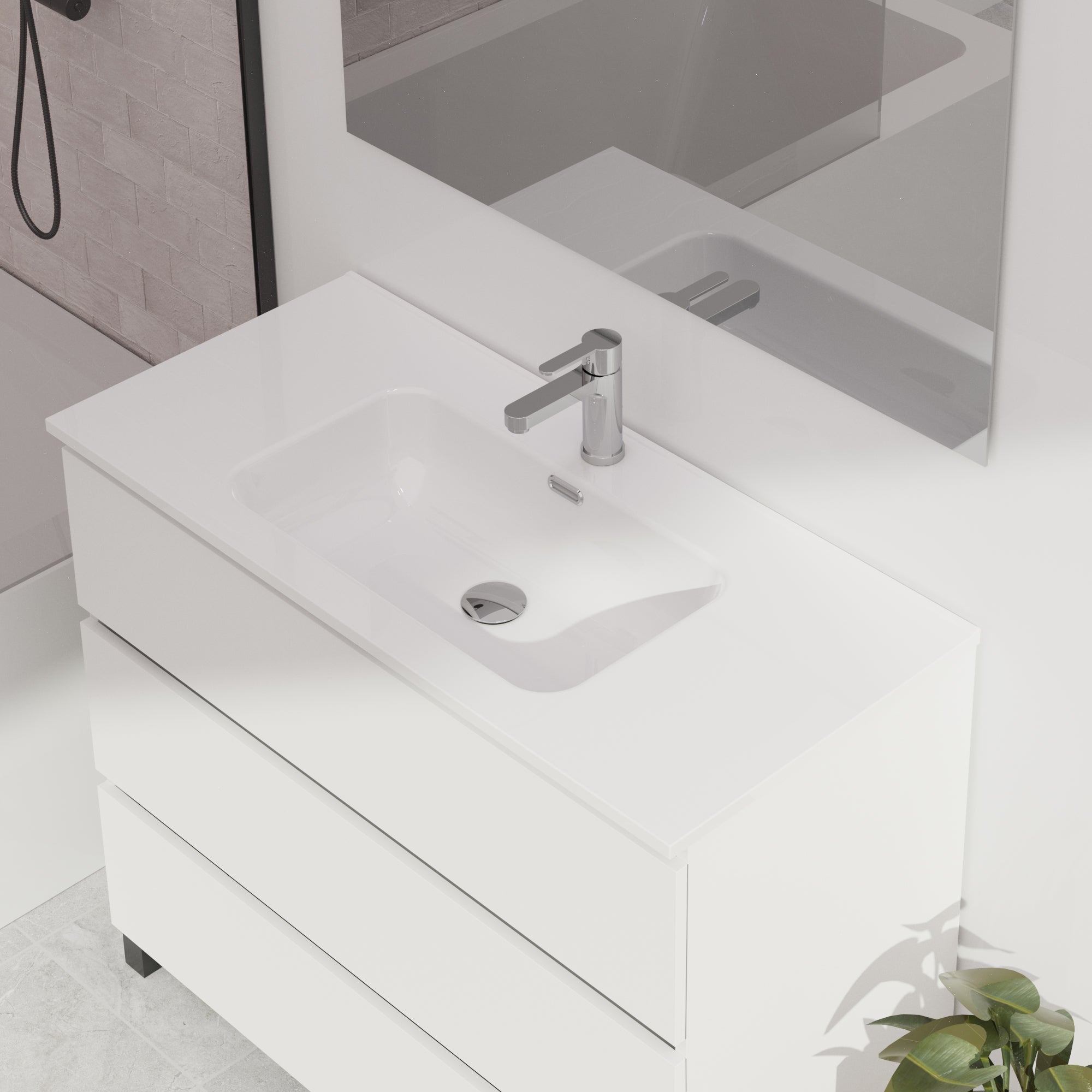 ENSEMBLE DE SALLE DE BAIN WINK | 100 CM BLANC | TROIS TIROIRS | LAVABO ENCASTRÉ | N'INCLUT PAS LE MIROIR | MEUBLE ASSEMBLÉ | ALDAY - 3