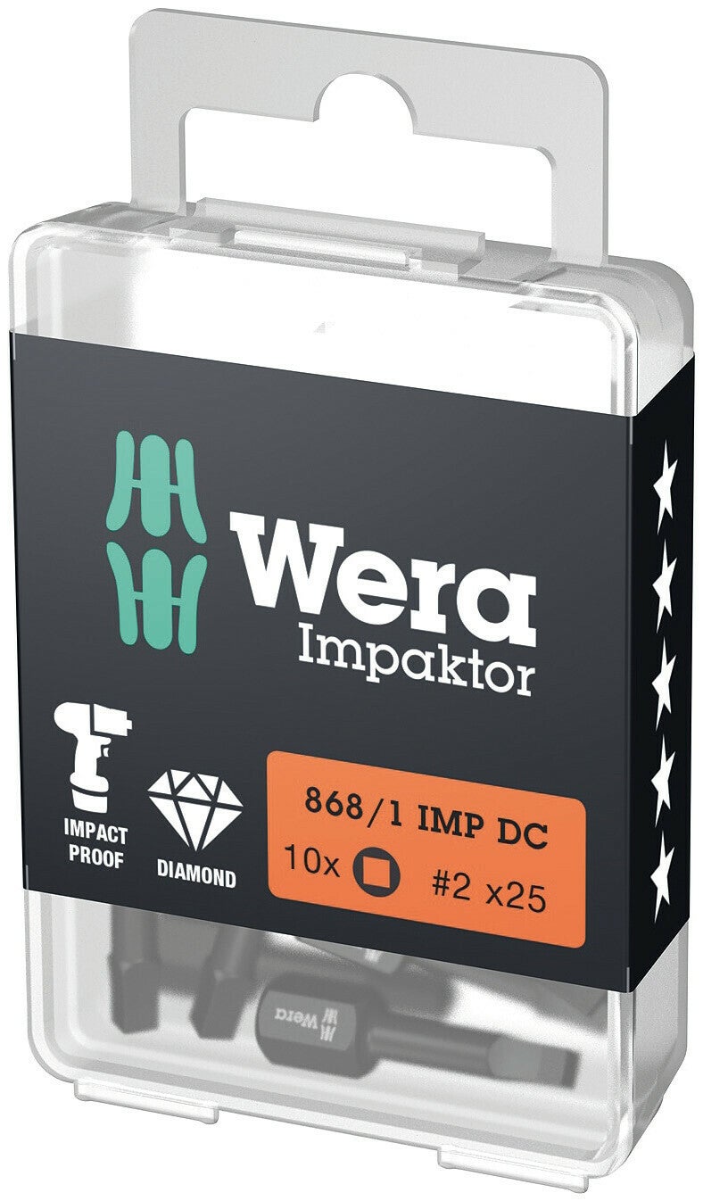 Wera 868/4 Imp DC Set 5 Bits Impaktor Quadri – #2 X 50mm – Per Viti A Bussola Quadrata