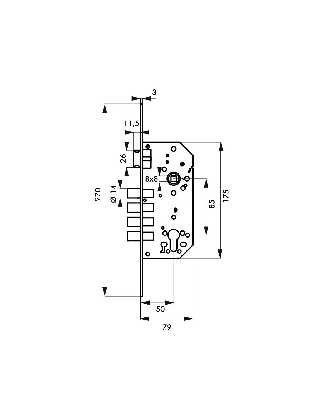 THIRARD - Boitier de serrure encastrable à cylindre pour porte d'entrée, axe 50mm, bouts carrés, 4pts, nickelé, rosace fermée - THIRARD - 2