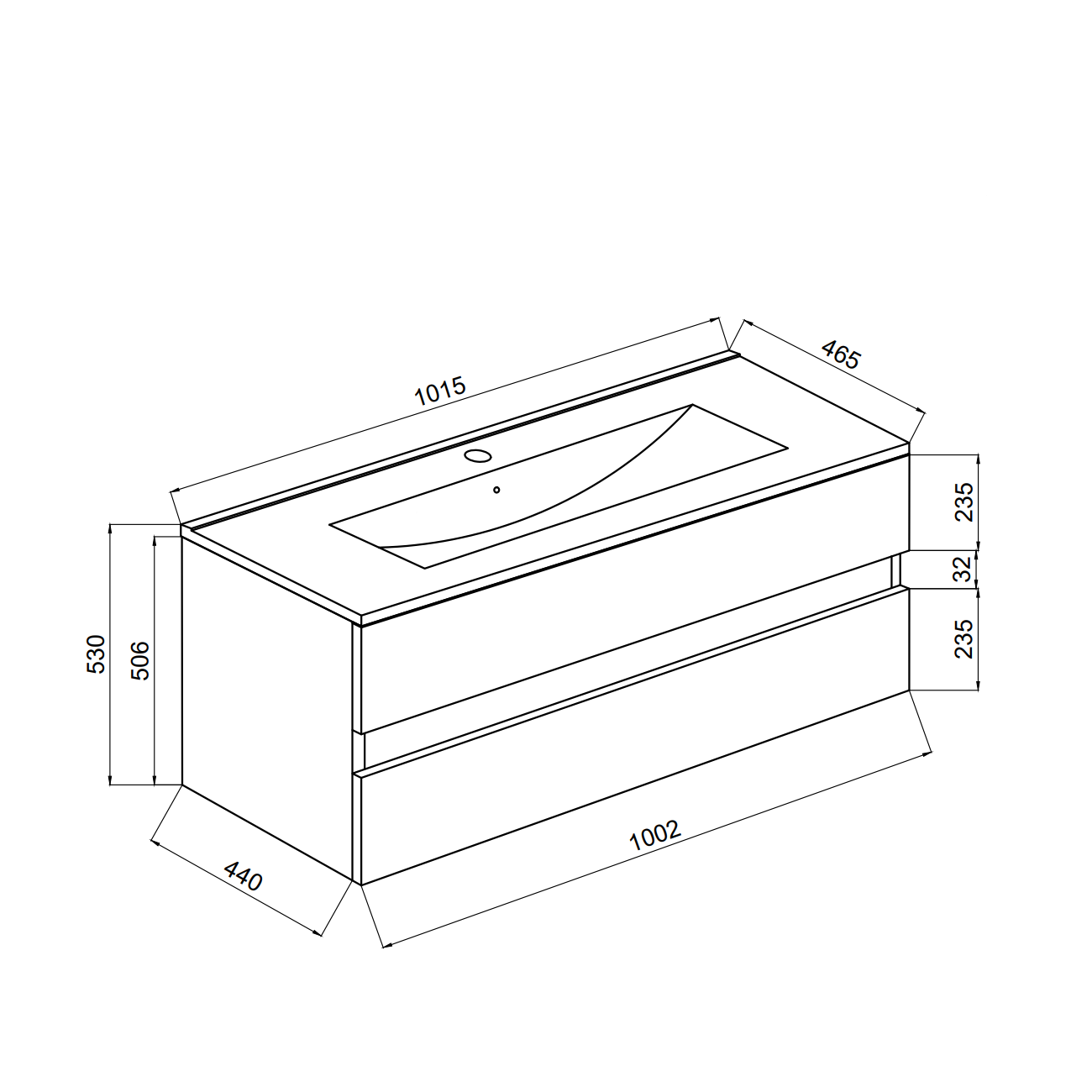 Meuble de salle de bain avec tiroirs 100cm blanc brillant, lavabo et miroir | Benaco - 6