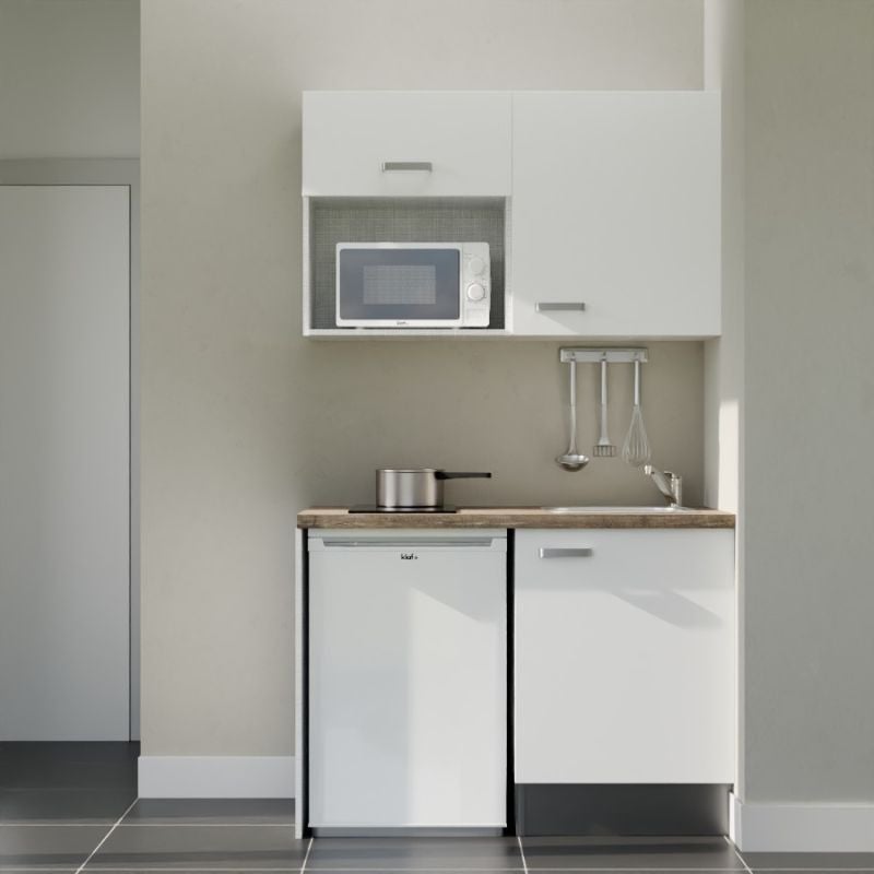 Kitchenette K07L-PT - 120 cm avec plan de travail et évier, emplacements frigo et micro-ondes - 2