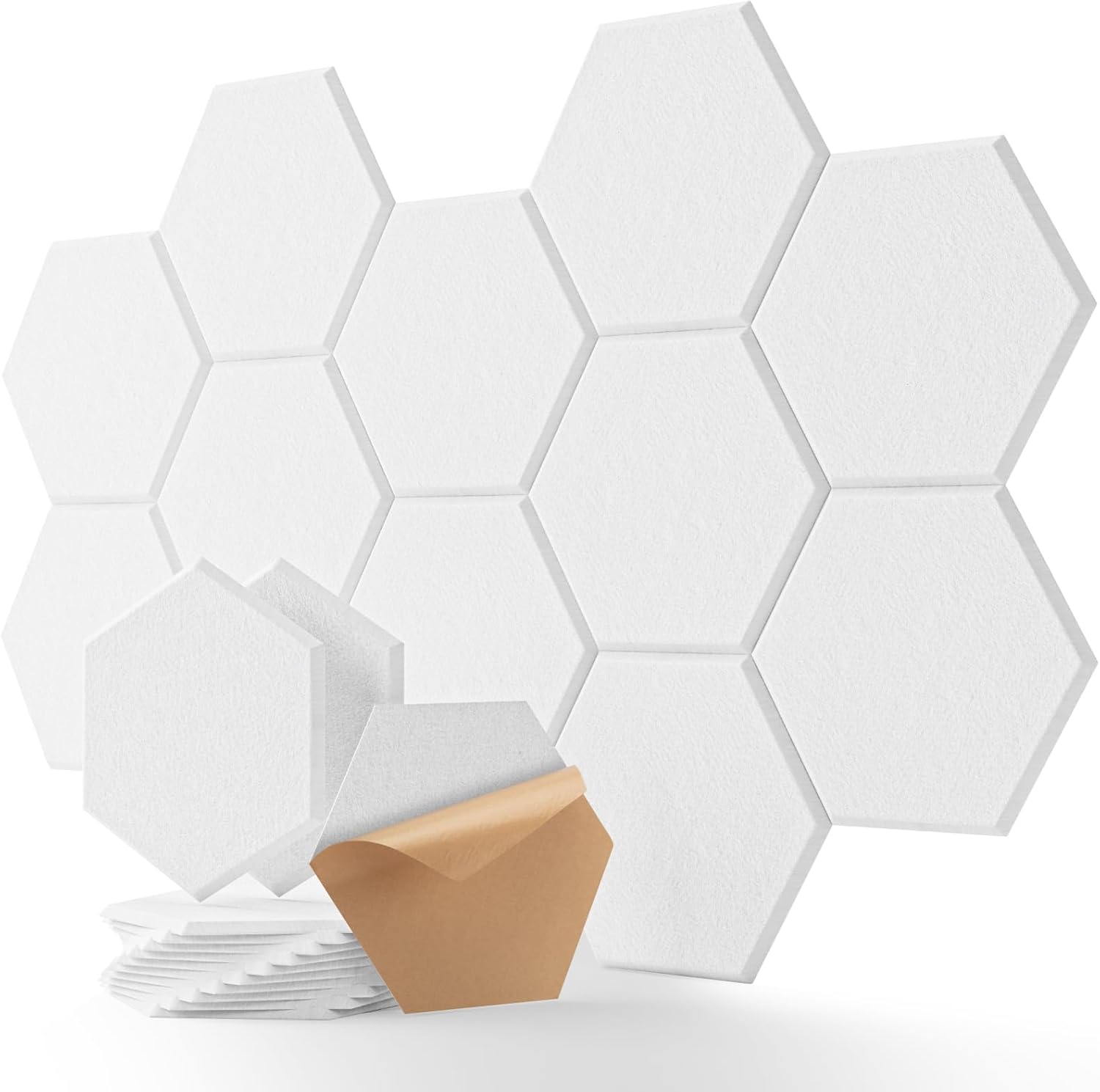 Pack de 12 paneles acústicos hexagonales autoadhesivos, color blanco, 30 × 26 × 1 cm, aislamiento acústico de alta densidad para tratamiento acústico
