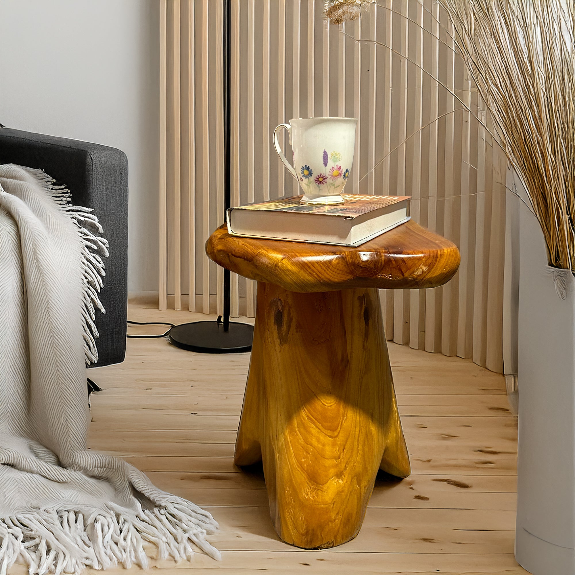 Mesa de centro de 35x30x37 cm, forma irregular, madera, color natural - 8