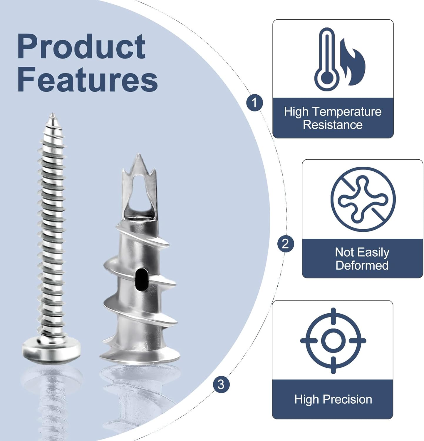 40 Pièces Chevilles Autoperceuses pour Placoplatre, Fixation Mural Haute Charge, Vis pour Béton, Briques et Plâtre - Idéal pour Cadres Photo et Plus - 4