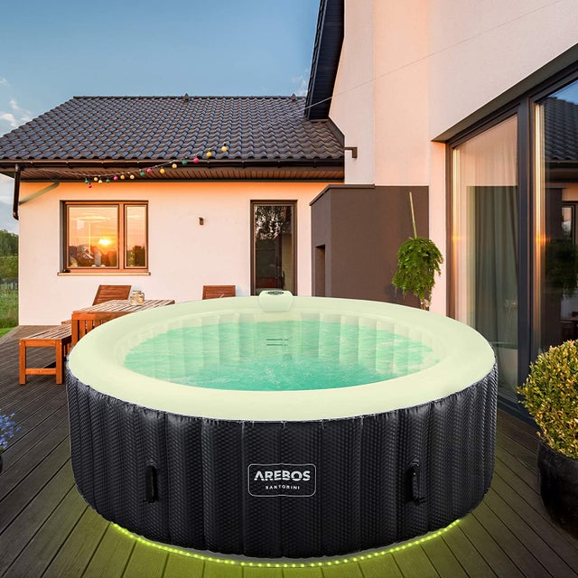 AREBOS Spa Gonflable Gonflable Automatique ⌀ 208 cm 6 Personnes Bande Lumineuse LED 130 Jets de Massage 1000 litres Spa et Bien-être