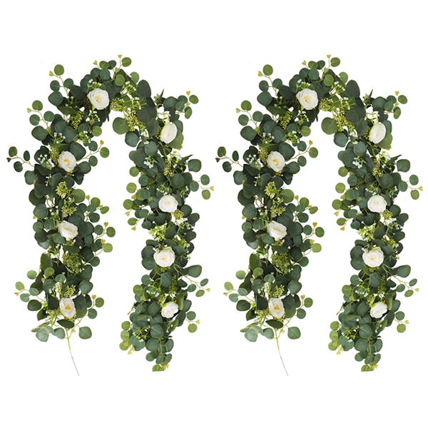 Guirlande De Fleurs Artificielles Suspendue 220cm – Vert Et Rose – Décoration Murale