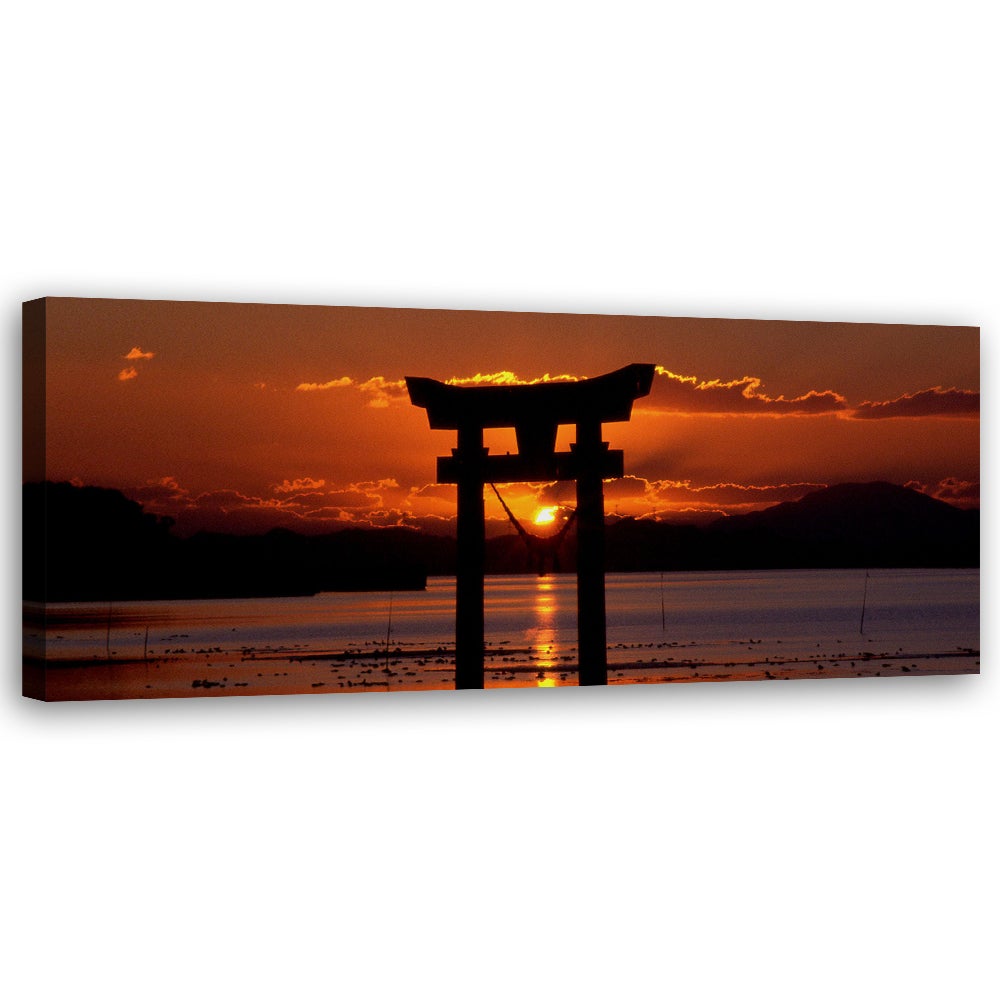 Obraz na płótnie, Zachód słońca nad bramą Torii 90x30