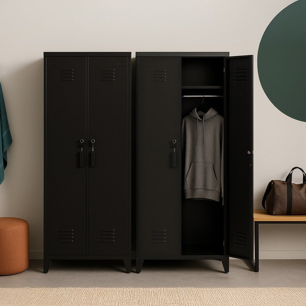 Armoire à Selle LAPOOH SPU 339601 – Acier Noir, 53x53x140 Cm, 2 Compartiments Verrouillables