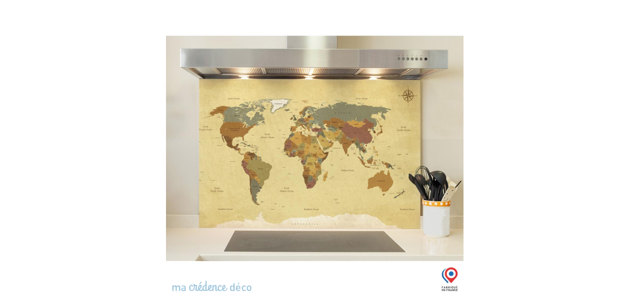 Fond de hotte Carte du monde - Verre trempé - L 90 cm x H 90 cm | Leroy
