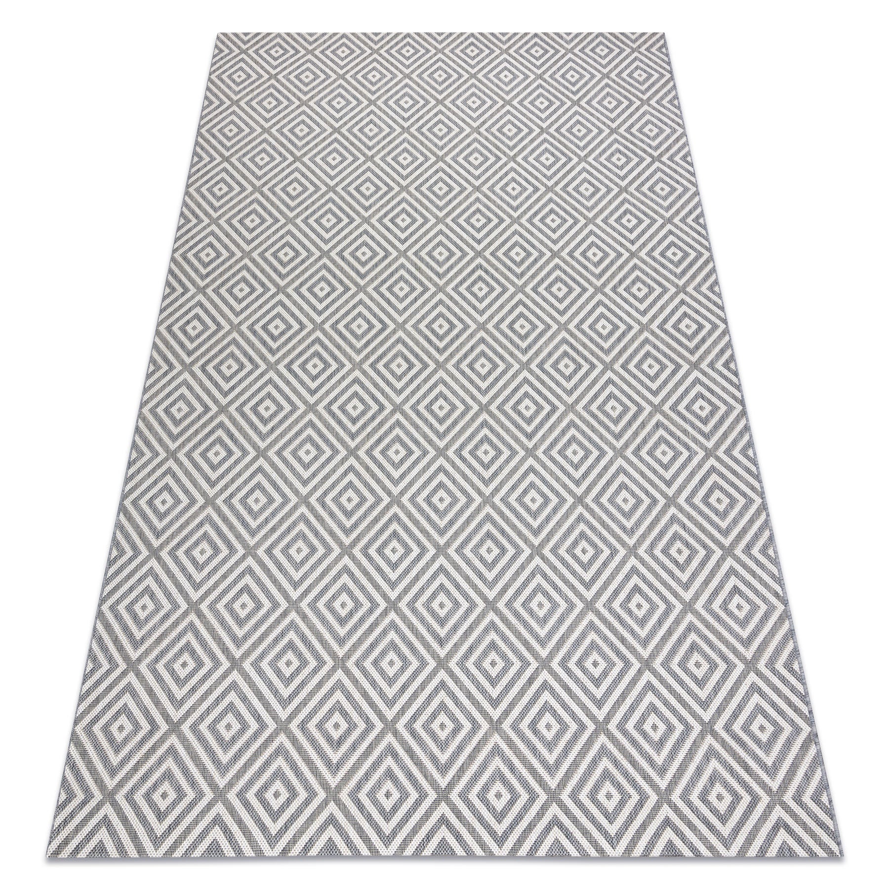 Dywan SZNURKOWY SIZAL FLAT 48607637 Kwadraty, romby szary / krem 80x150 cm