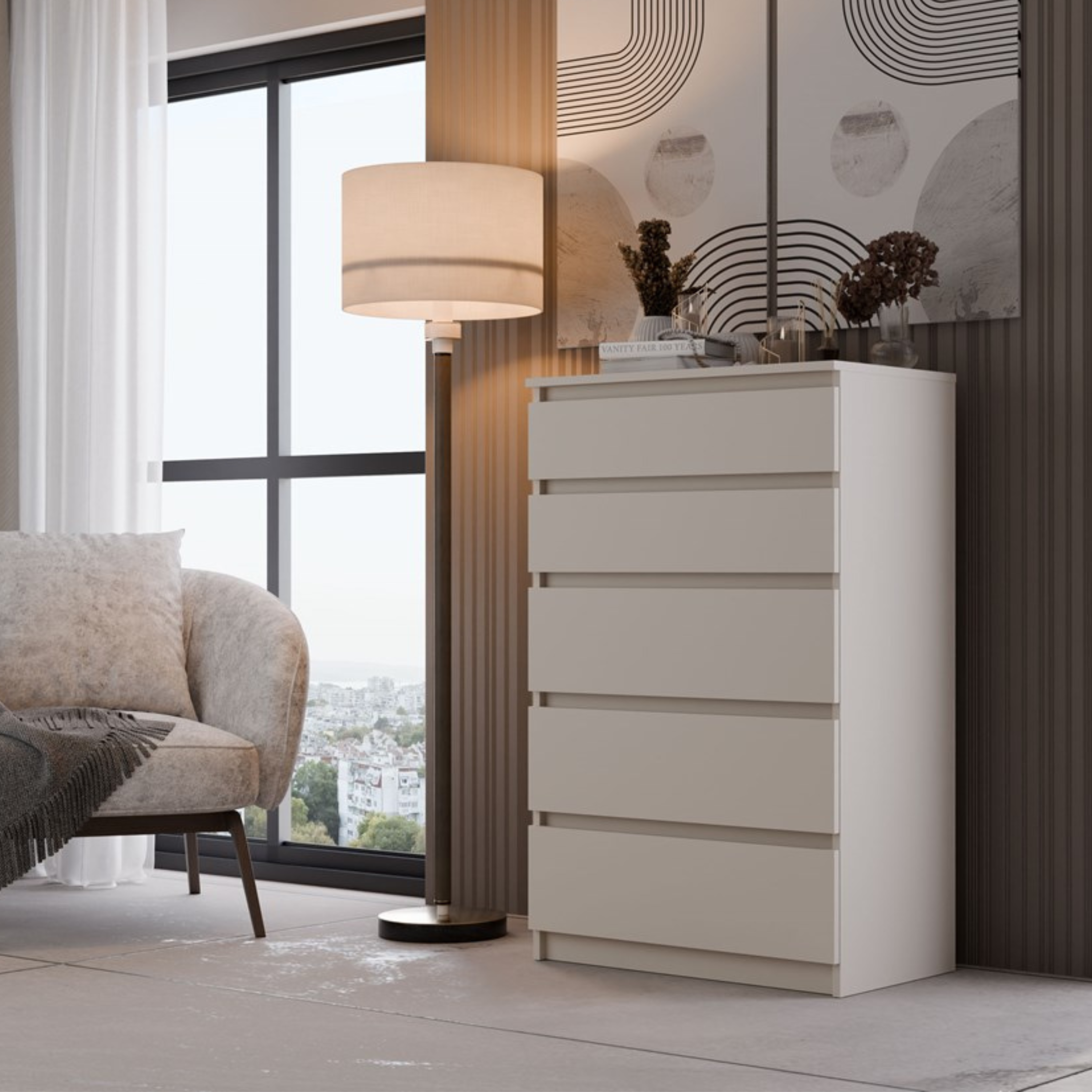 Komoda: 5 szuflad, Kaszmir, 40 x 109,5 x 70 cm - 2