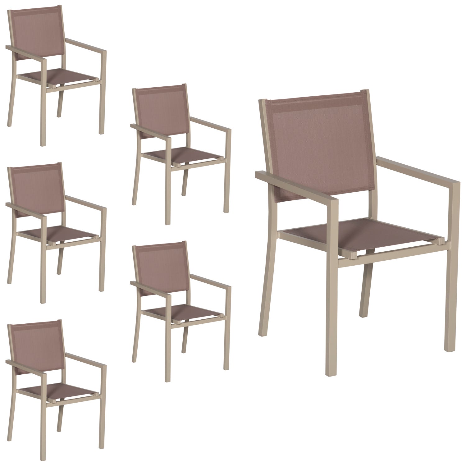 Zestaw 6 aluminiowych krzeseł w kolorze ciemnoszarym - taupe textilene