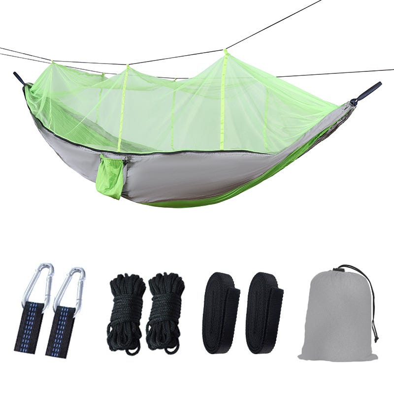Hamac de camping, hamac de voyage portable extra large, ultra léger, double hamac de camping avec moustiquaire et mouche de pluie pour randonnée, activités de survie en plein air Hamac de camping, hamac de voyage portable extra large, ultra léger, double hamac de camping avec moustiquaire et mouche de pluie pour randonnée, activités de survie en plein air