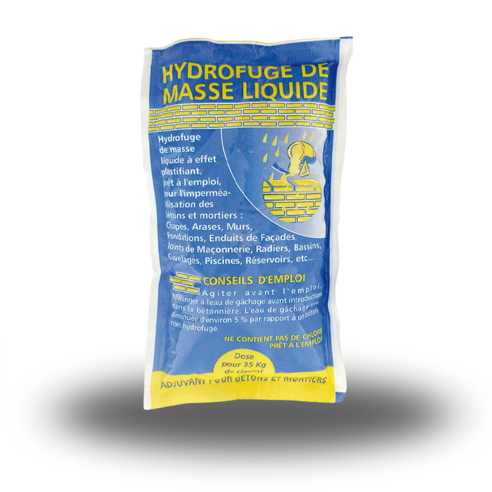 Adjuvant Hydrofuge liquide concentré pour béton et mortier Dose de 300 ml  pour 1 sac de ciment