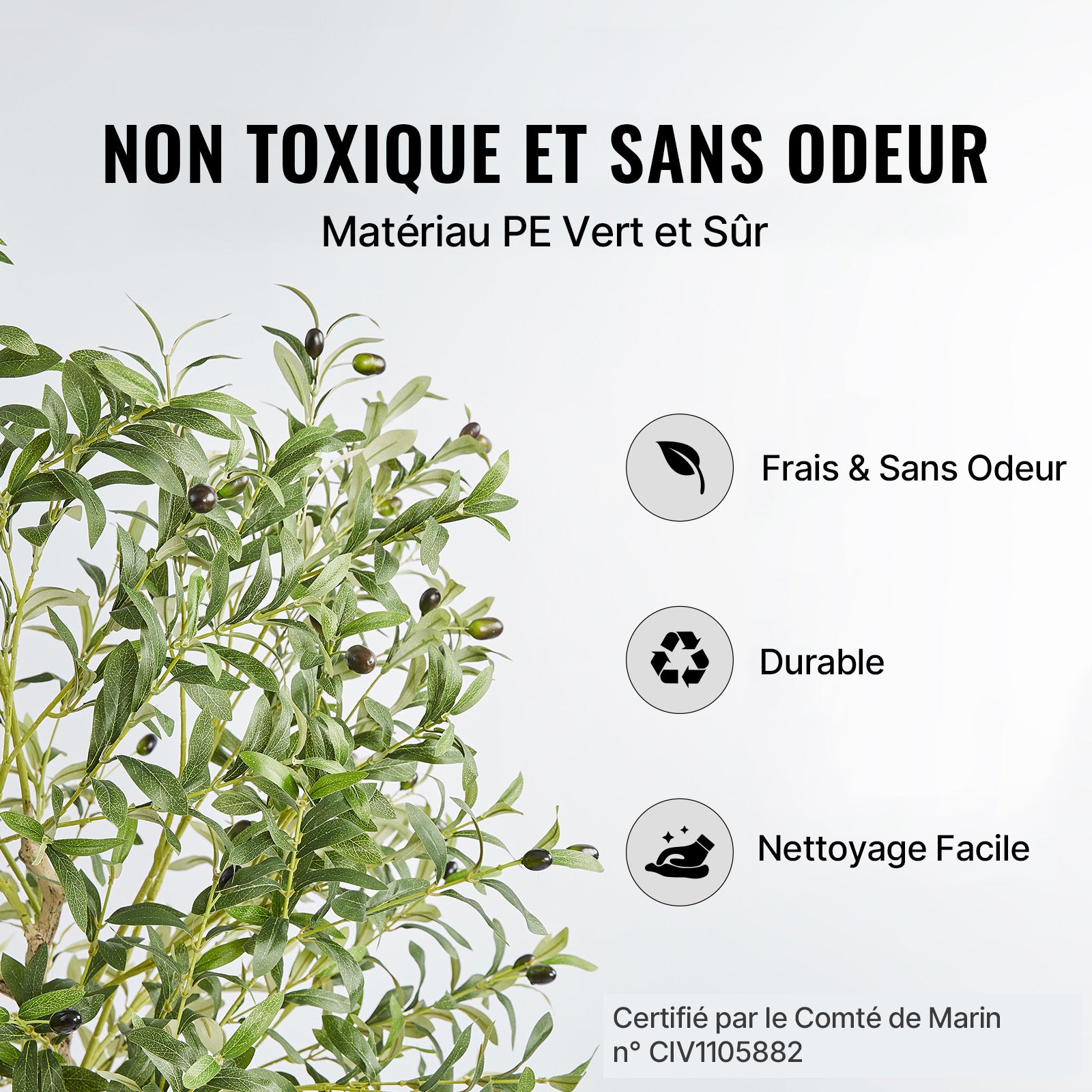 Arbre Olivier Artificiel 155 cm VEVOR, Plante Décorative en PE Réaliste à Branches Ajustables avec Pot, Entretien Facile, pour Maison Bureau Hôtel - 3