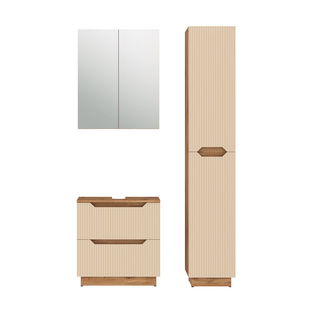 Vicco Zestaw mebli łazienkowych Lotta, Dąb/kaszmir w paski, 3 części