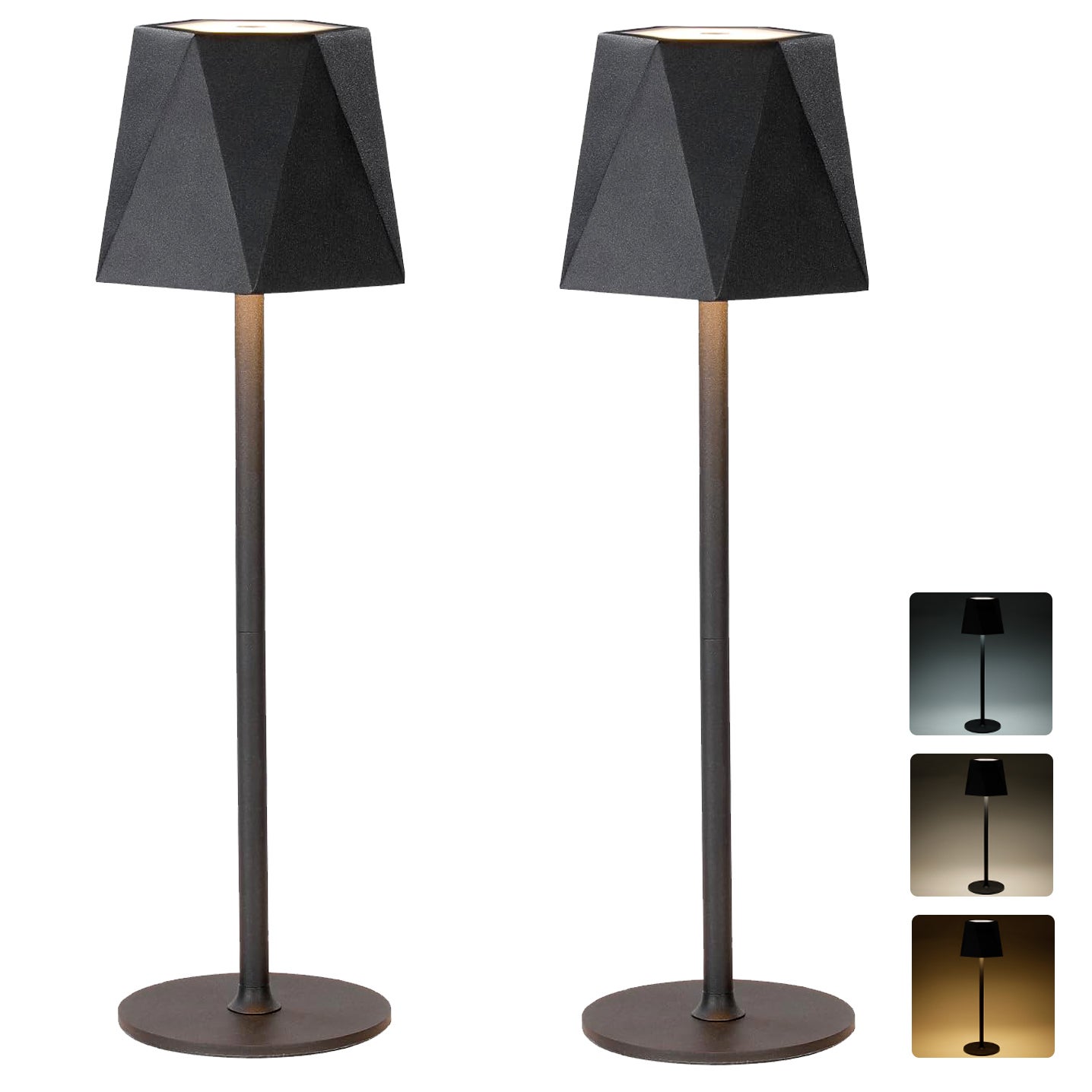 Zestaw 2 bezprzewodowych lamp stołowych, ładowalna lampa biurkowa ze ściemniaczem, 3 temperatury barwowe i RGB, wodoodporna lampa stołowa LED