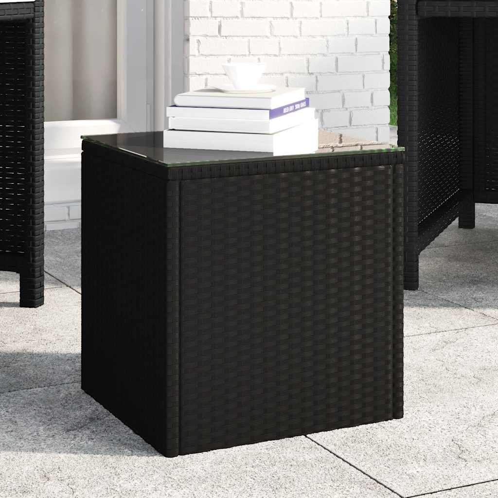 Vidaxl Mesa Auxiliar Ratán Pe Y Vidrio Templado 40X37x40,5 Cm Negro , Leroy Merlin