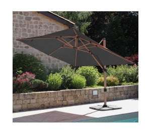 Parasol déporté 4x3m - effet bois - gris anthracite- TOPAZE
