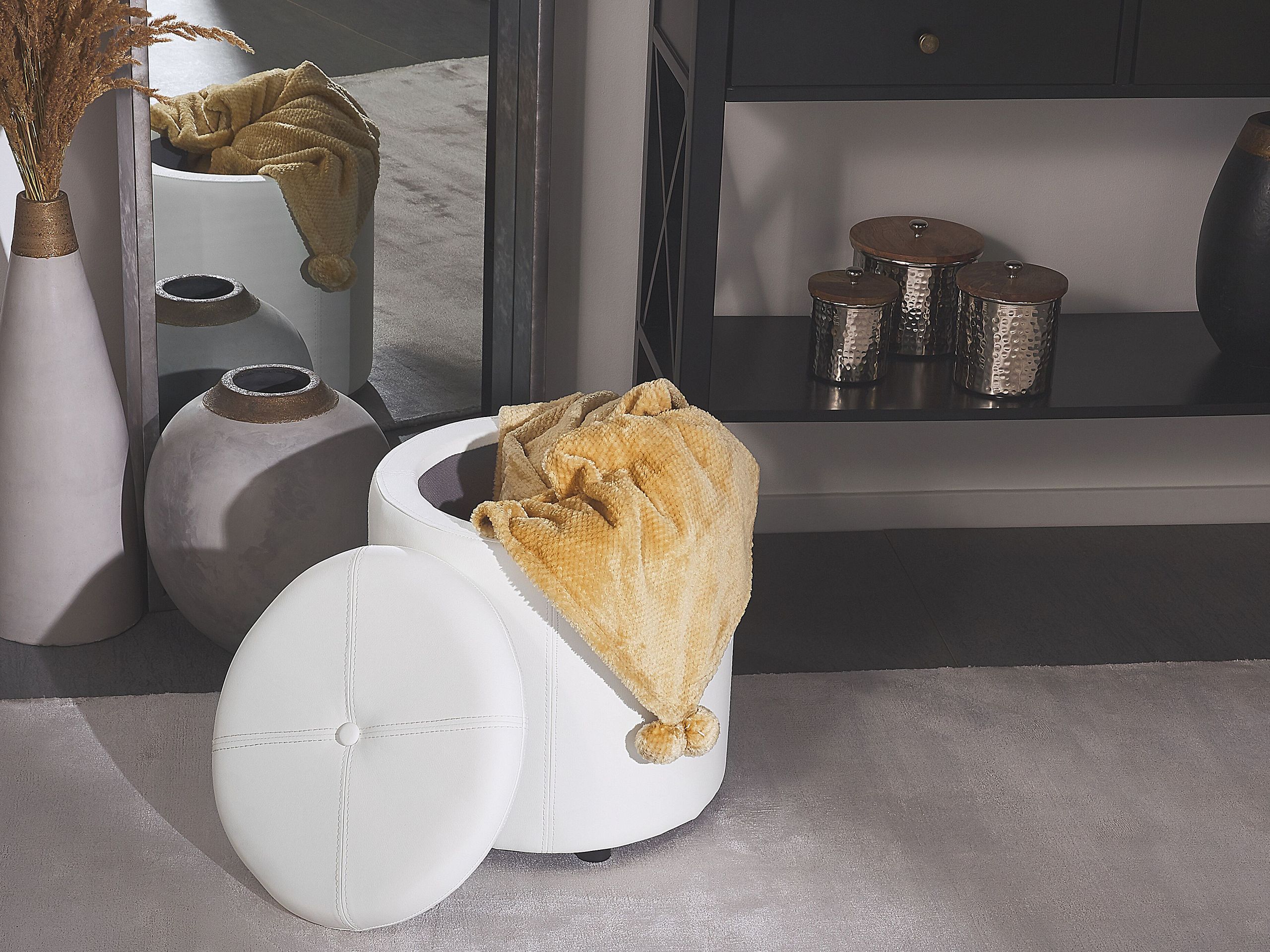 Pouf de rangement MARYLAND Cuir PU Blanc - 4