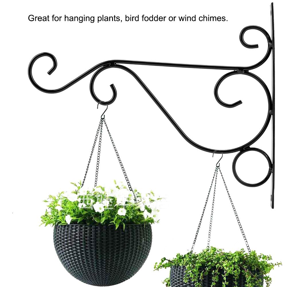 Apstaqeoo 2 staffe per cesti appesi, resistenti, in ferro battuto, con viti, ganci da giardino in metallo nero, staffa da parete per lanterna, fioriera, recinto, mangiatoia per uccelli (152 mm