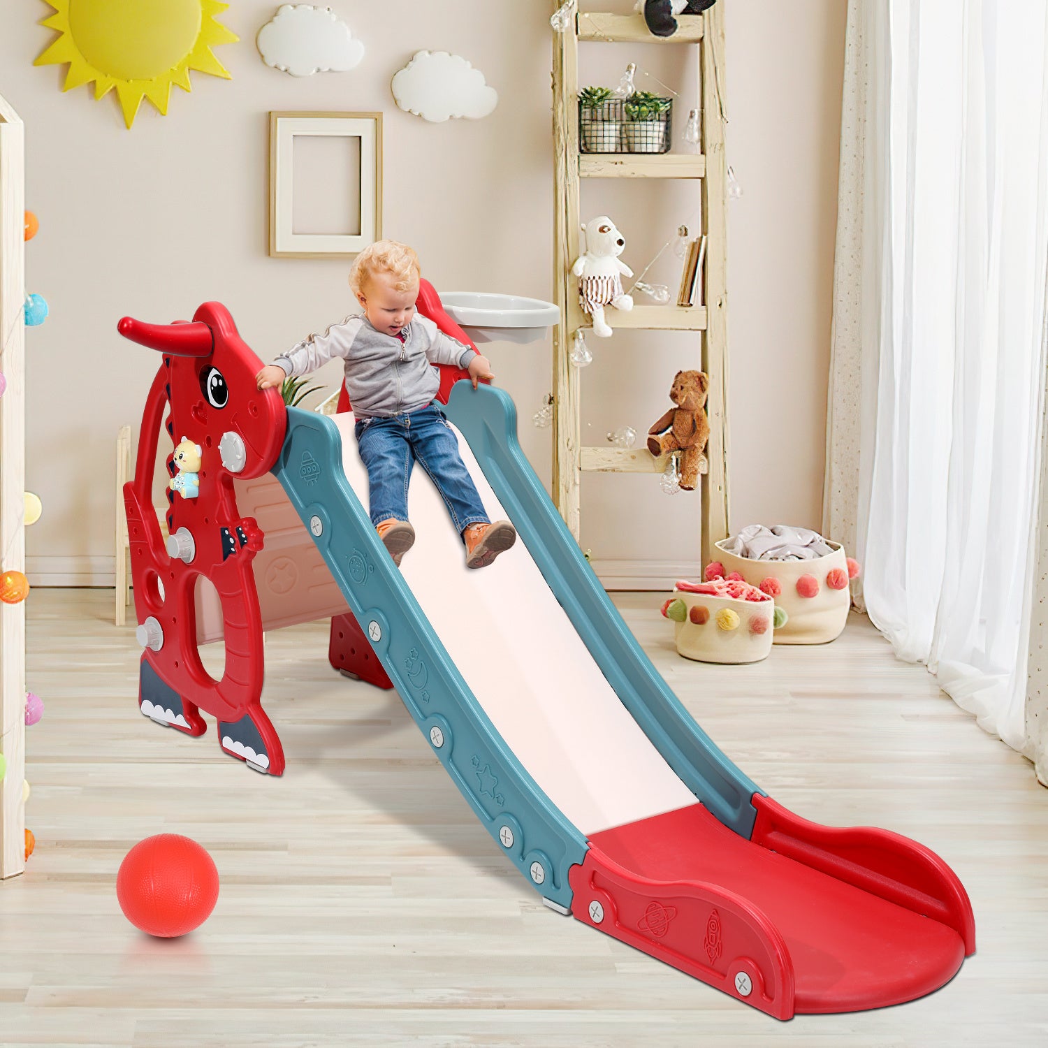Joparri Toboggan Pliable pour Enfant - avec Panier de Basket-Ball et